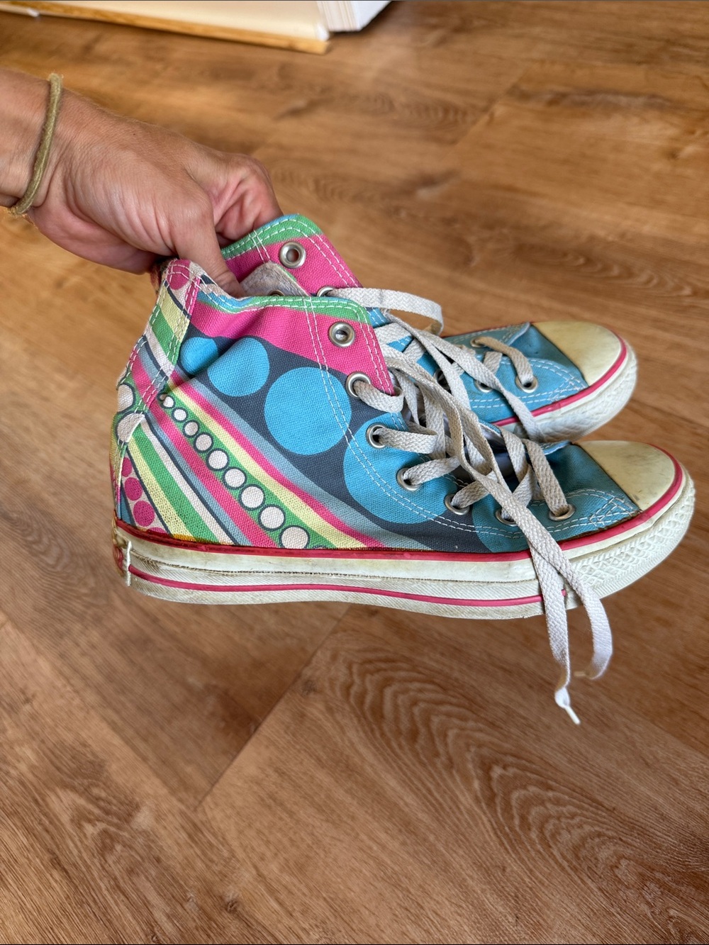Converse High Top Sneakers in Pink, Blue & Green - Picture 3 of 4